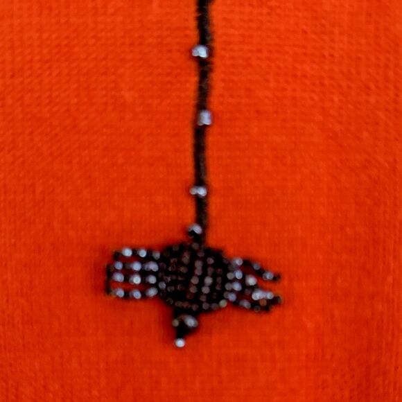 Quacker Factory Halloween Beaded Spiderweb Cardigan Womens Sz L Orange Black NEW - Picture 9 of 16